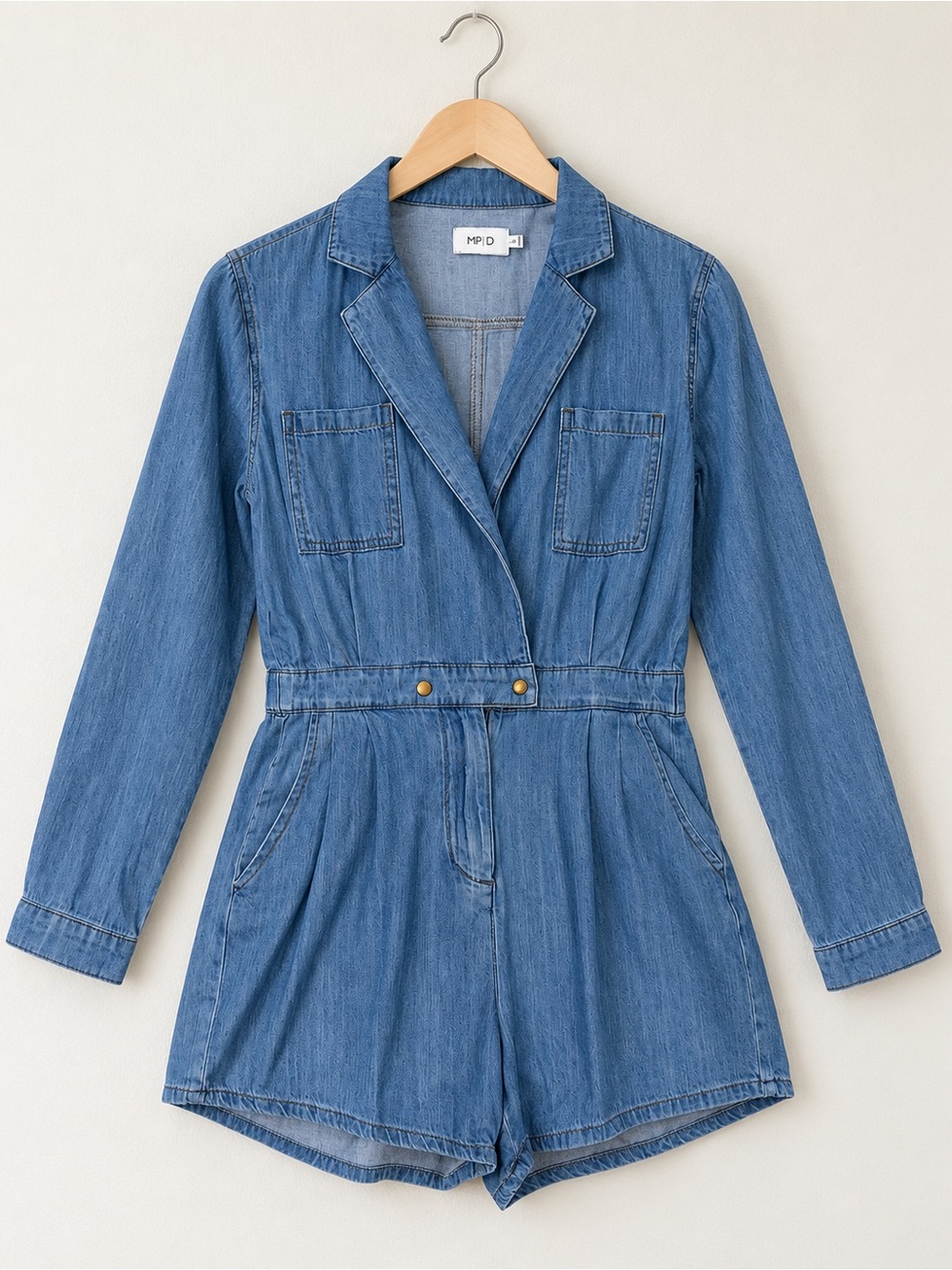 MPD Minkpink Denim Chambray Romper Large 100% Cotton Long Sleeve